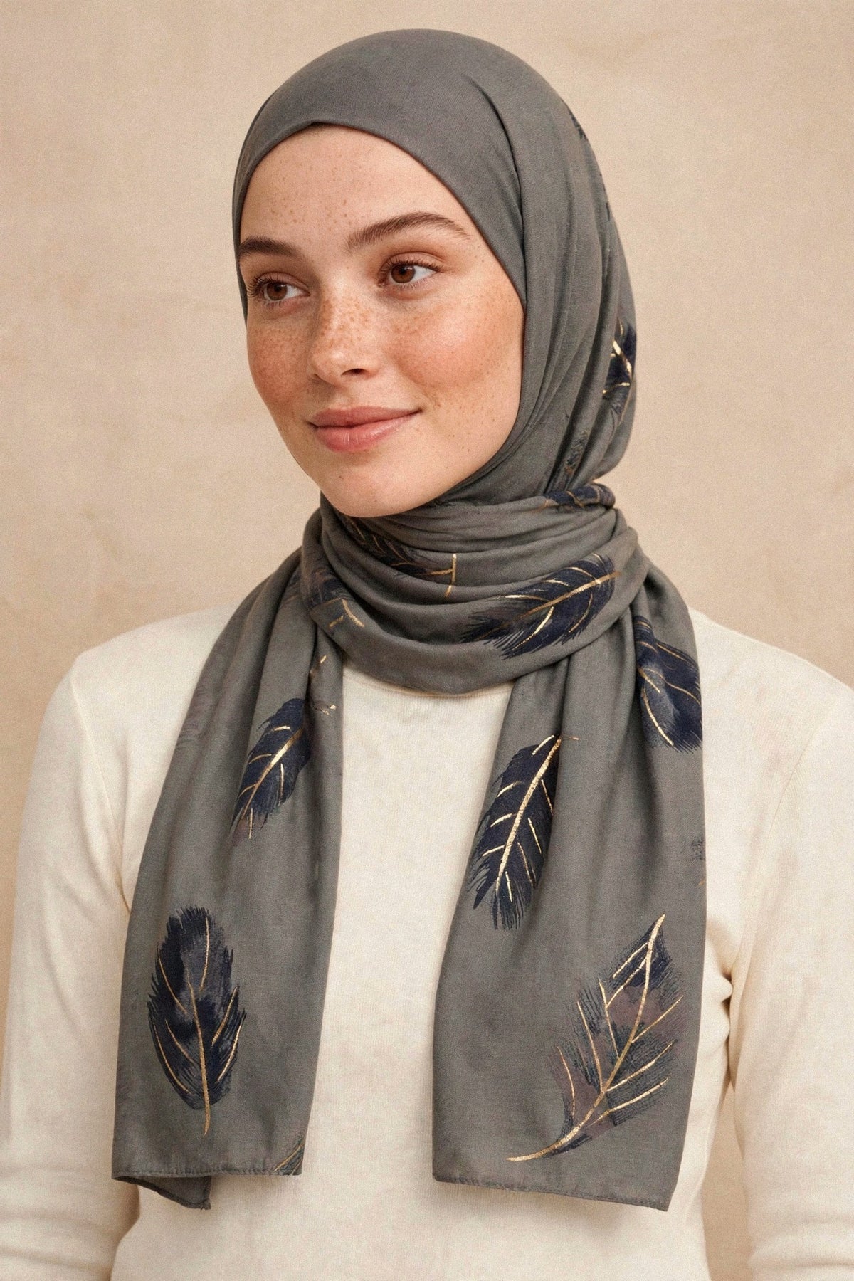Model wearing the Charcoal Grey - Featherlite Hijab