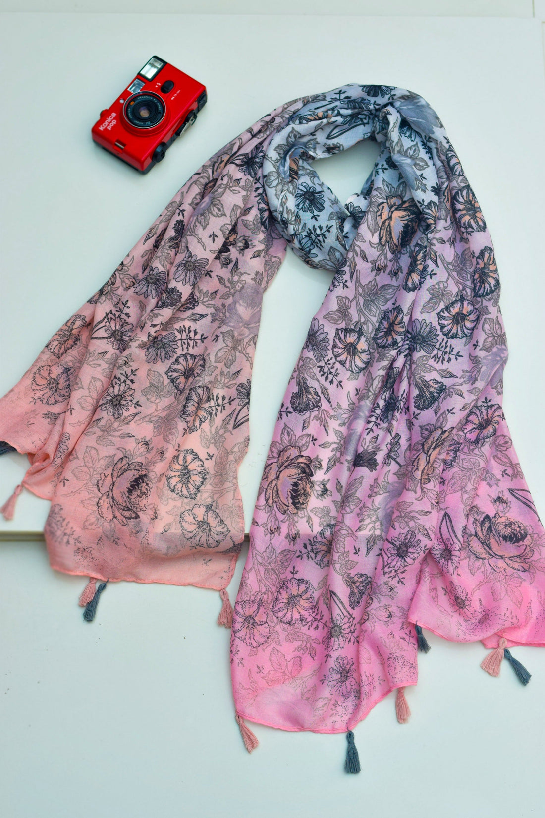 Printed Era rayon hijab in Hawaii Sunset, laid flat