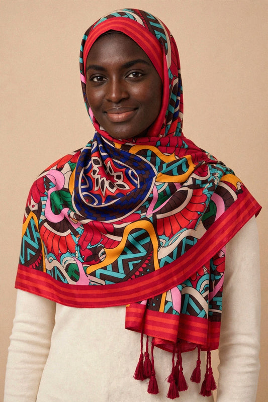 Model wearing the Abstract - Bohemian Printed Hijab