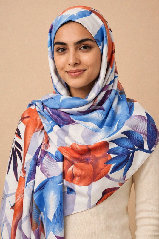 Model wearing the Aquatic - Bohemian Printed Hijab