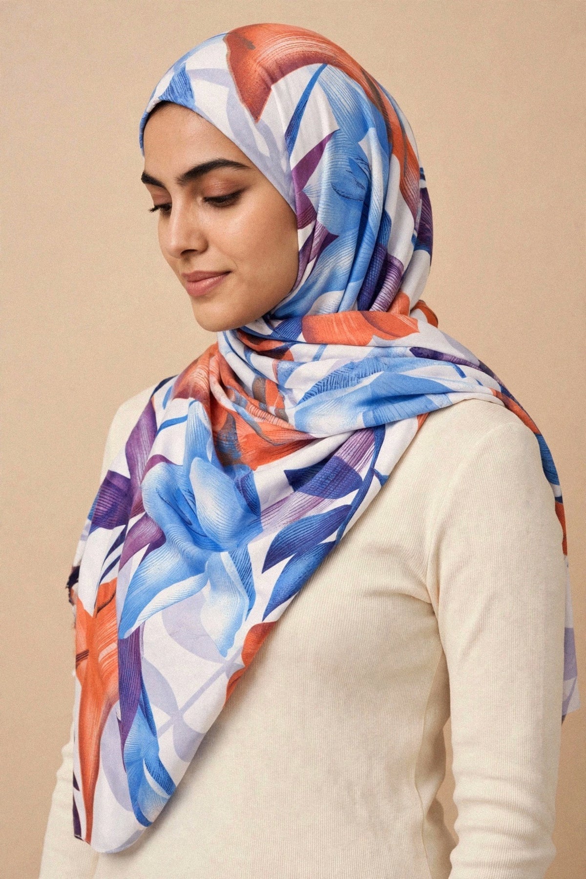 Model wearing the Aquatic - Bohemian Printed Hijab