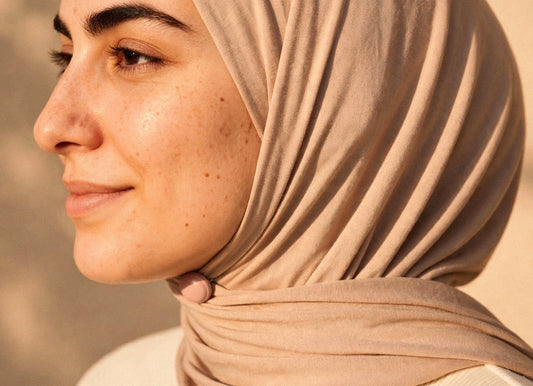 Assorted Hijab Magnets shown fastening a hijab under the chin