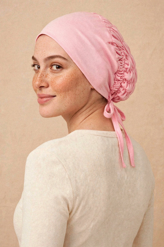 Model wearing the Baby Pink - Tie-Back Underscarf