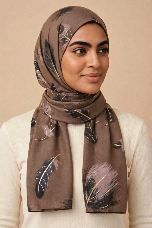 Model wearing the Beige - Featherlite Hijab