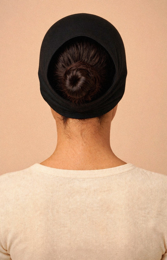 Black - Barely On Underscarf worn by a model — back view
