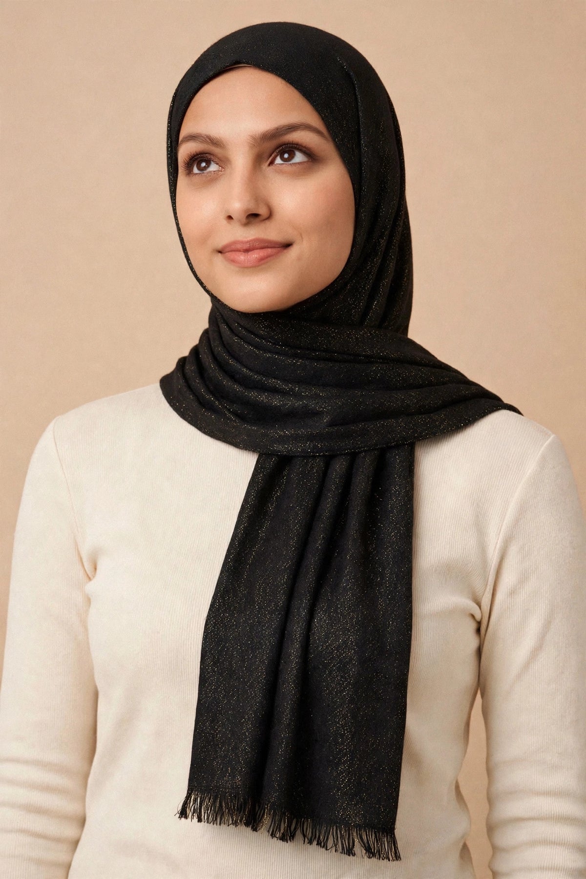 Model wearing the Black - Moonlight Lurex Hijab