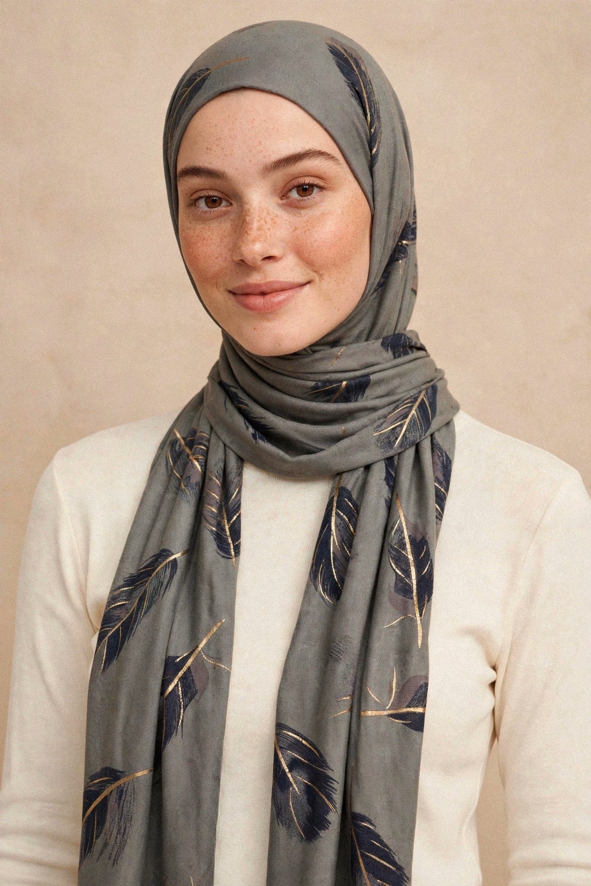 Model wearing the Charcoal Grey - Featherlite Hijab