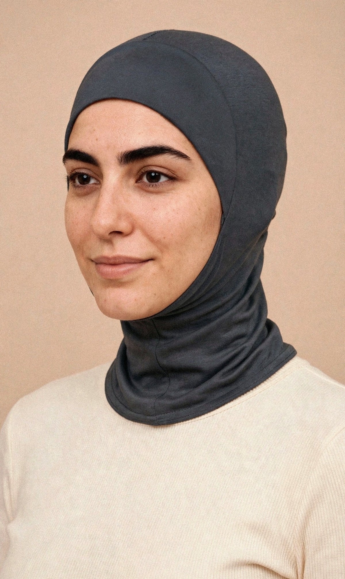 Charcoal Grey - Ninja Underscarf worn by a model — front view