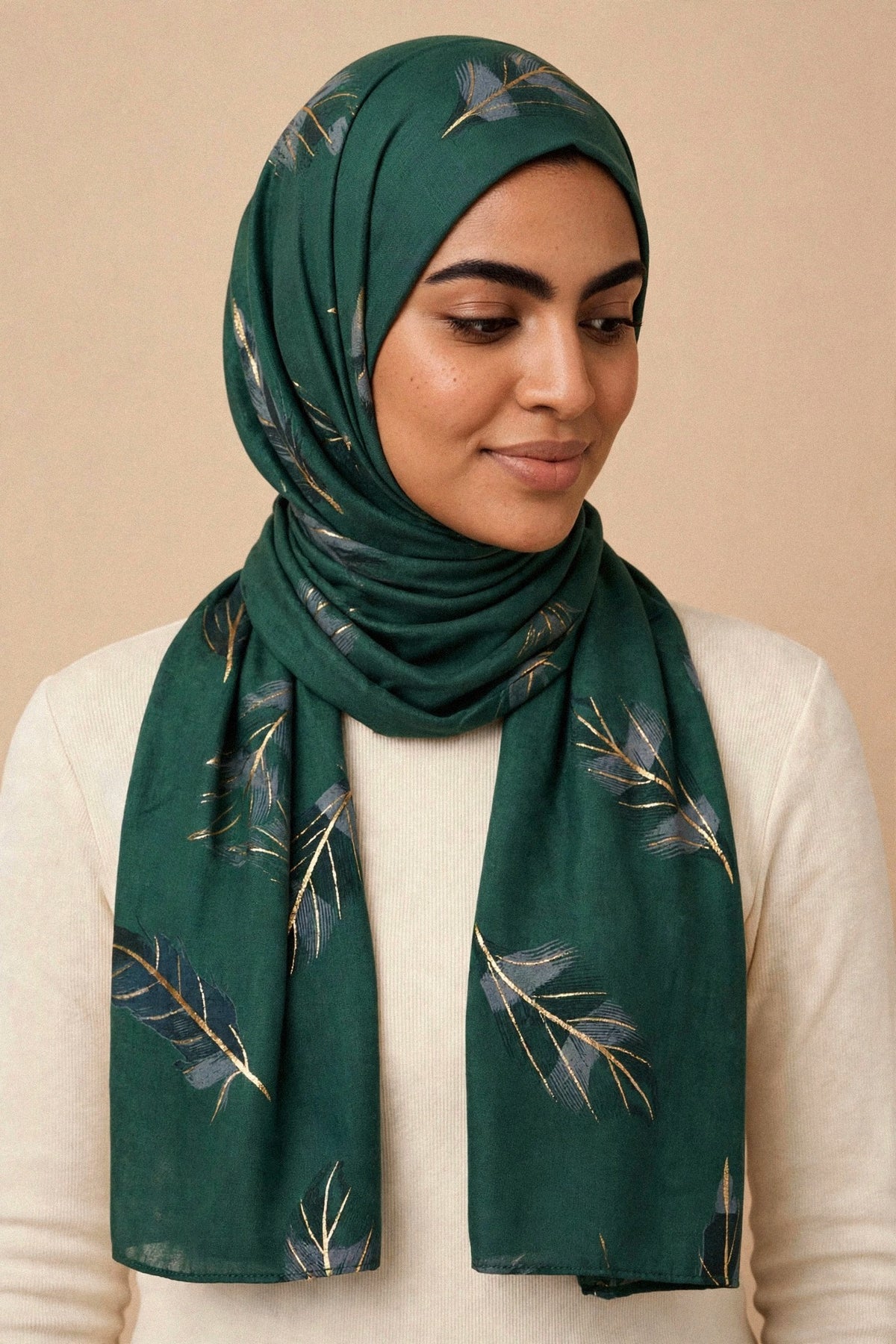 Model wearing the Emerald - Featherlite Hijab