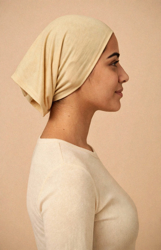Ivory - Barely On Underscarf worn by a model — side view