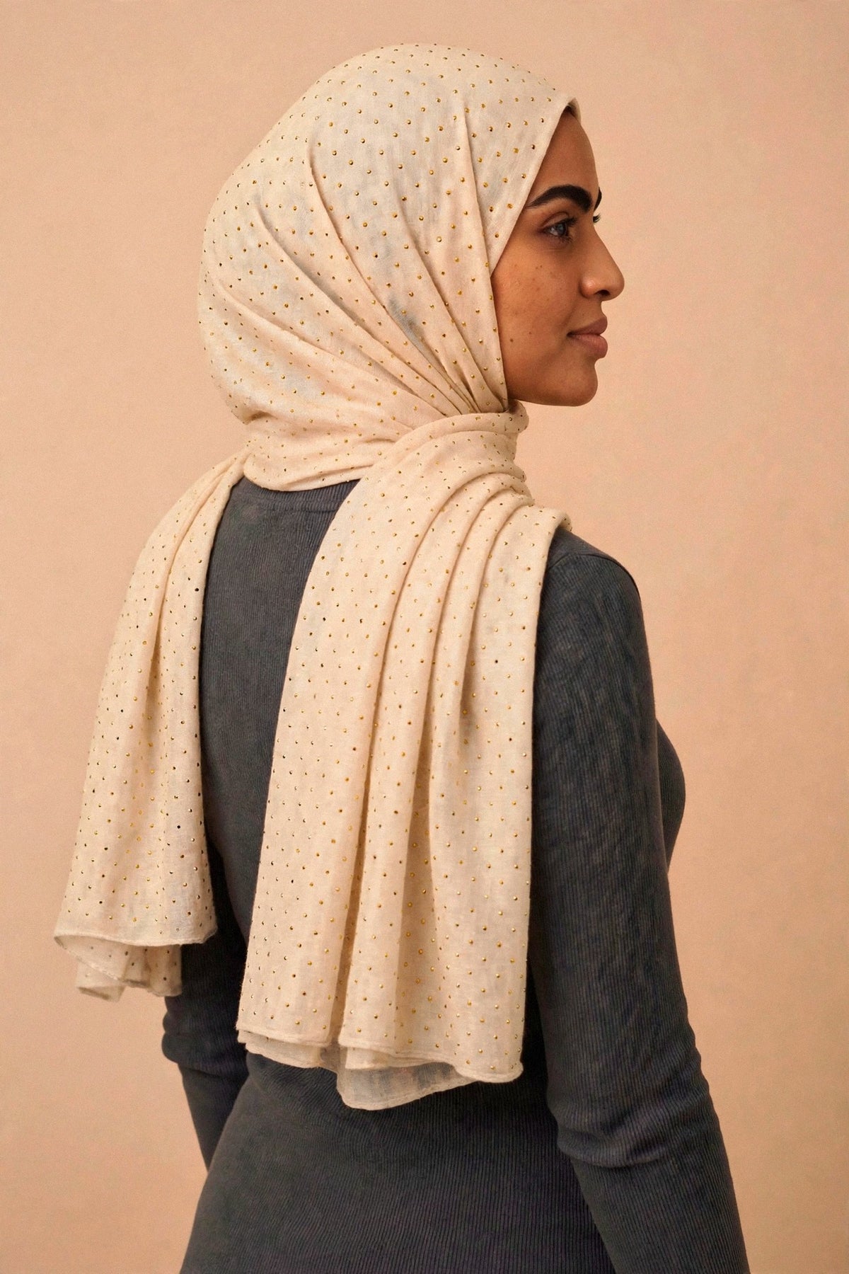 Ivory - Opera Hijab worn by a model — shoulder drape view
