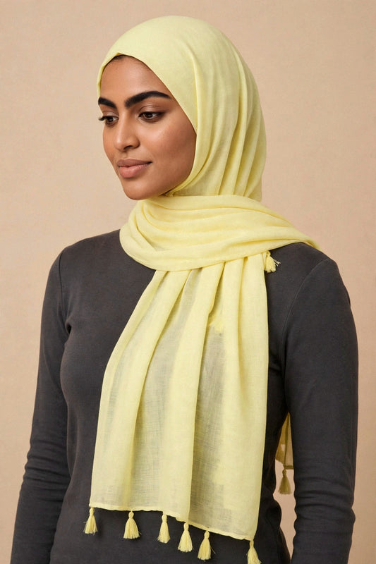 Lemon Tassels Hijab on model