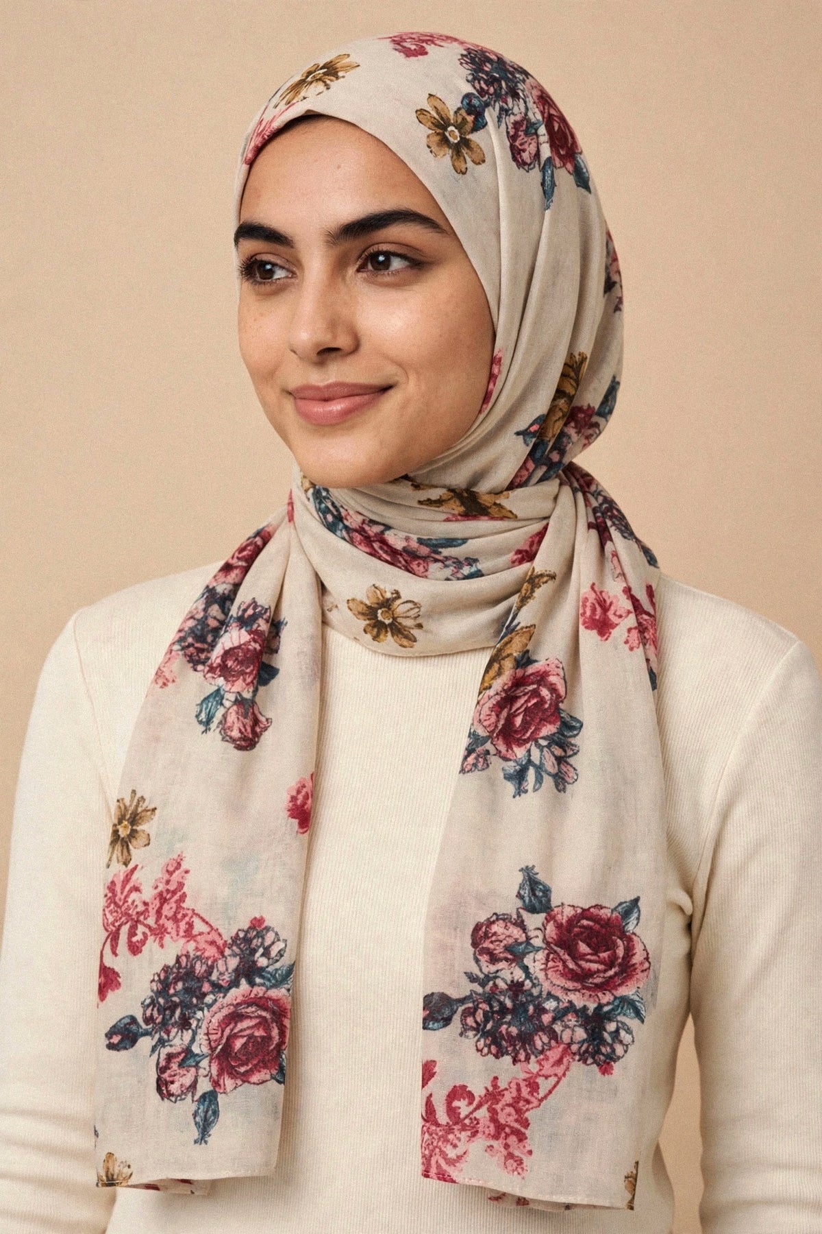 Model wearing the Maple Tree - Printed Era Hijab