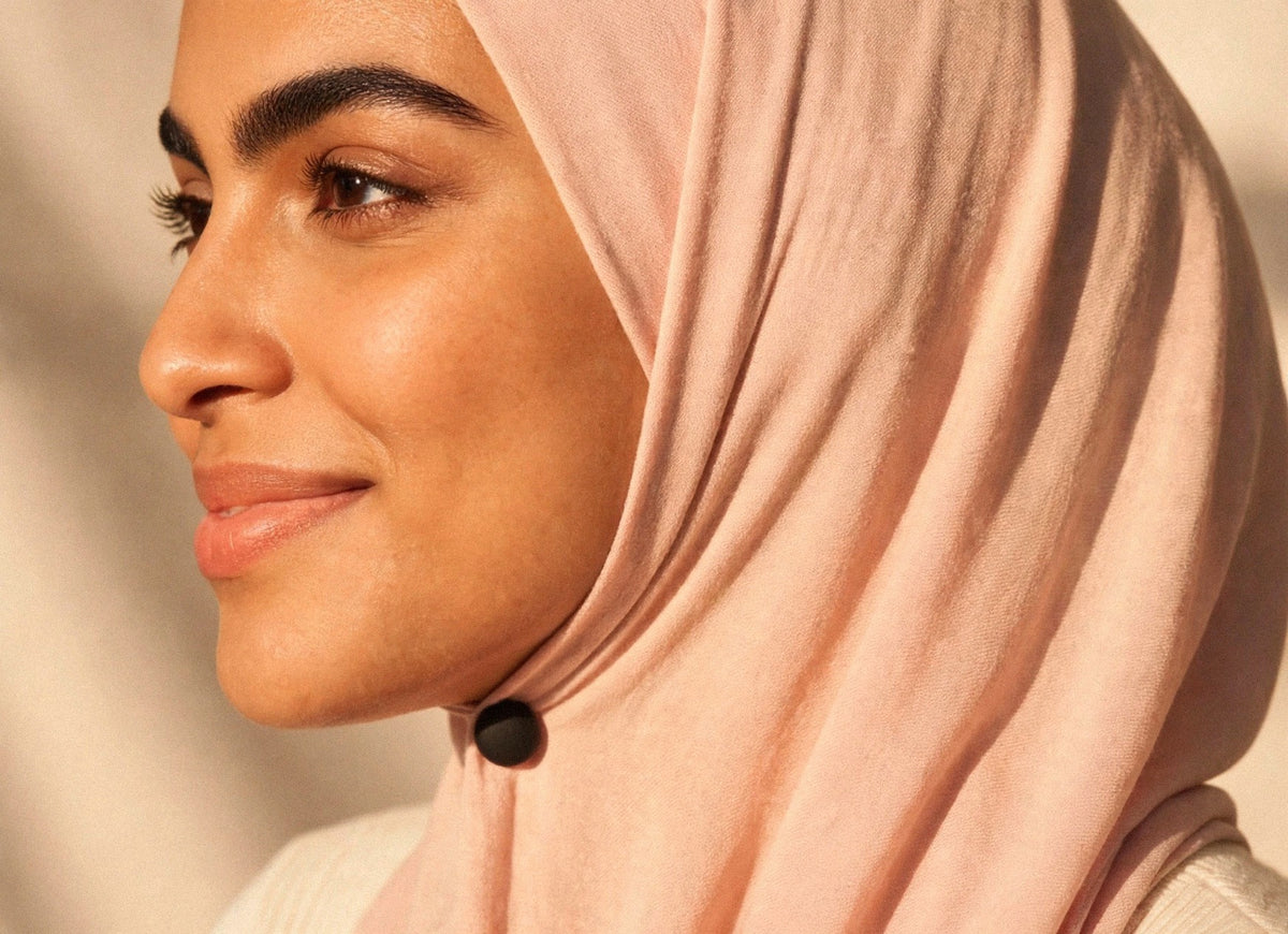 Matte Hijab Magnets shown fastening a hijab under the chin