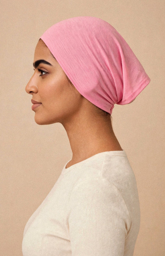 Mauve - Barely On Underscarf worn by a model — side view