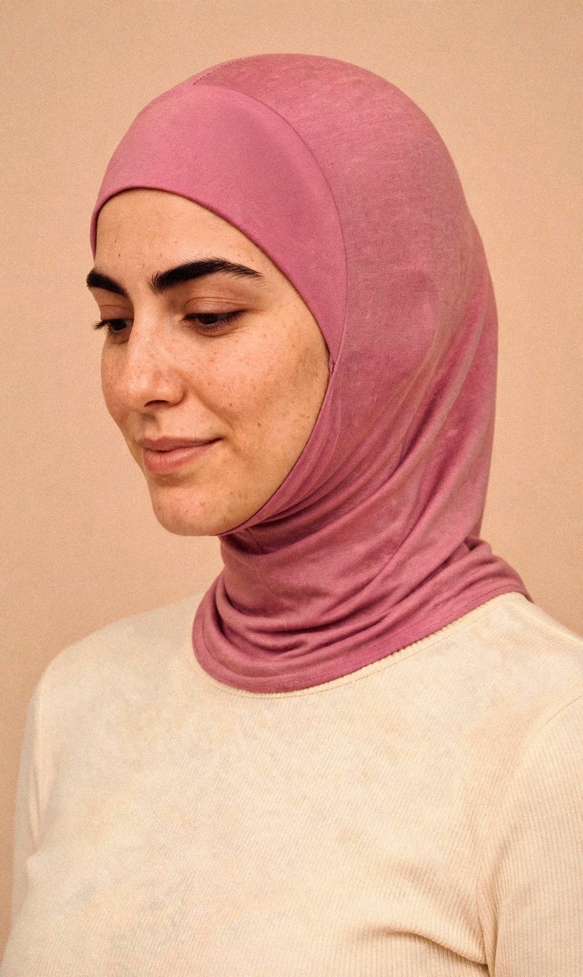 Mauve - Ninja Underscarf worn by a model — angled view