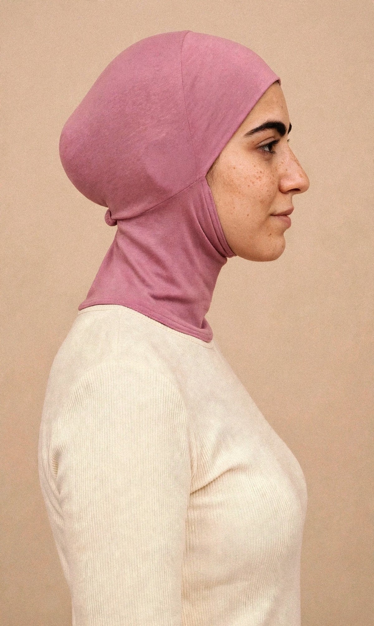 Mauve - Ninja Underscarf worn by a model — side view