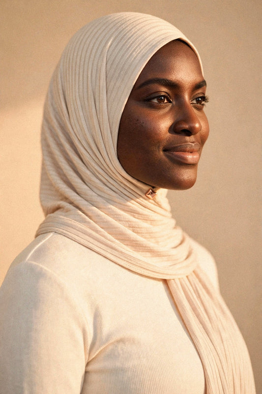 Metallic Hijab Magnets shown fastening a hijab under the chin