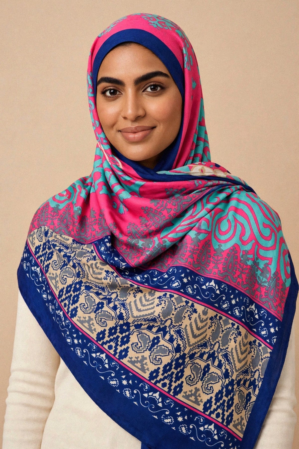 Model wearing the Miami - Bohemian Printed Hijab