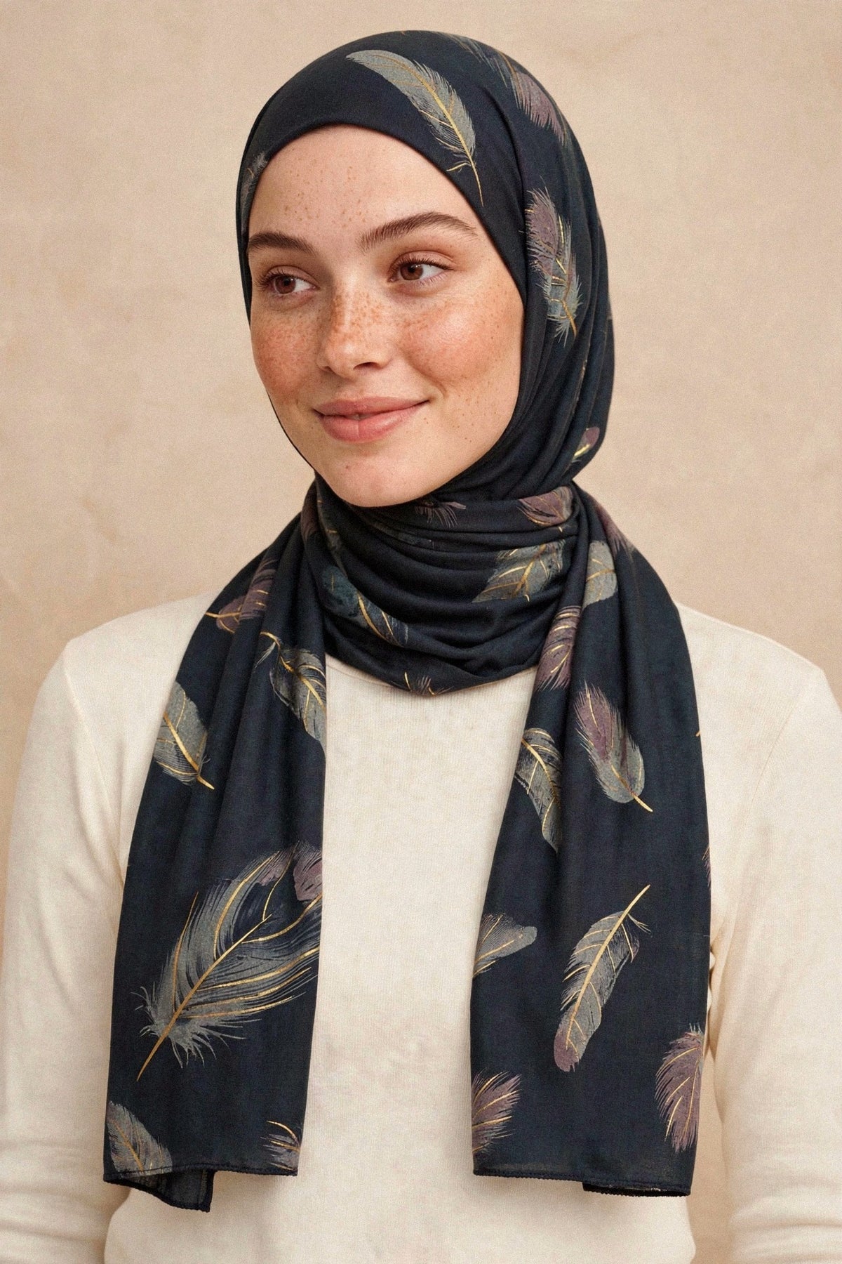 Model wearing the Midnight - Featherlite Hijab