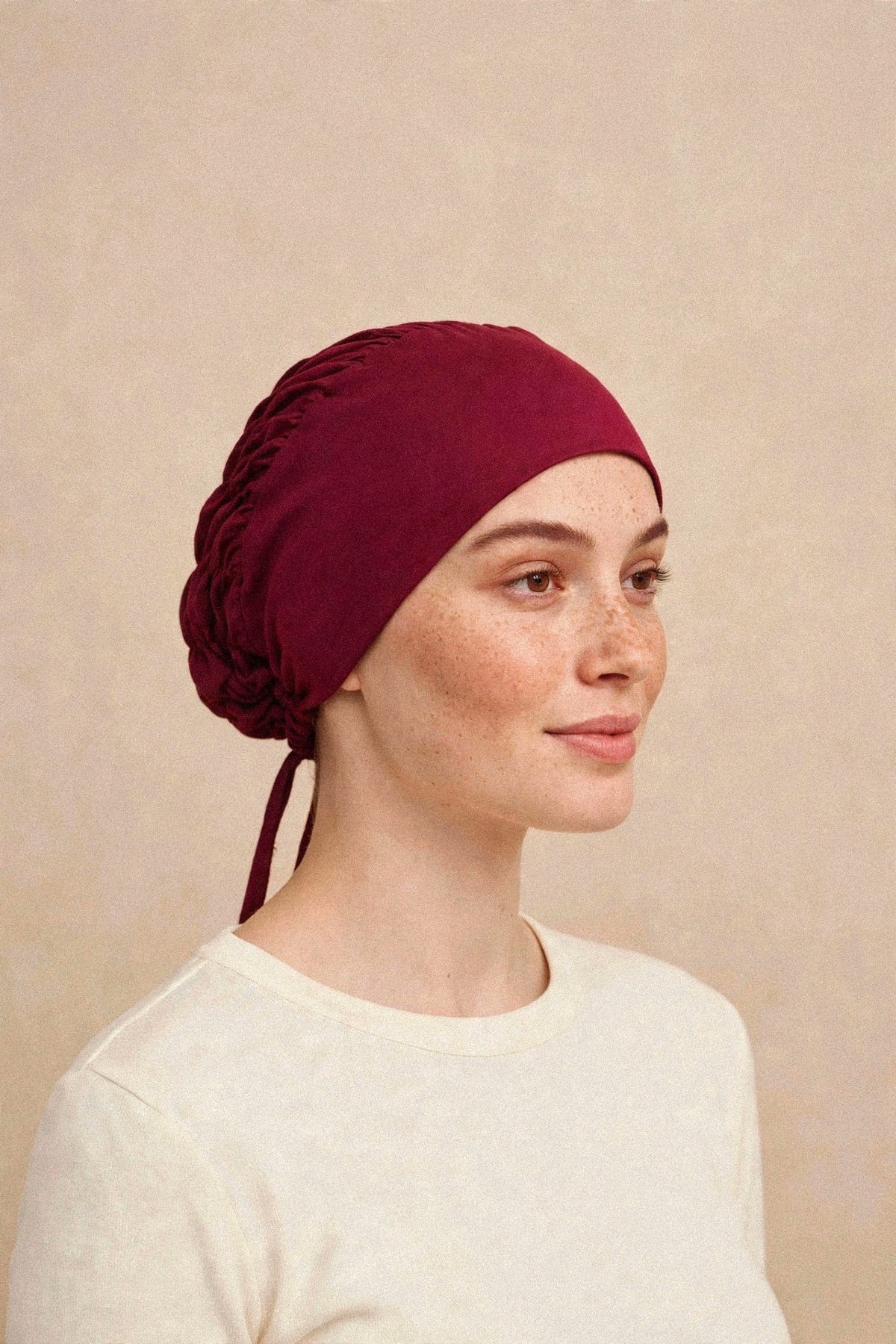 Model wearing the Vine - Tie-Back Underscarf