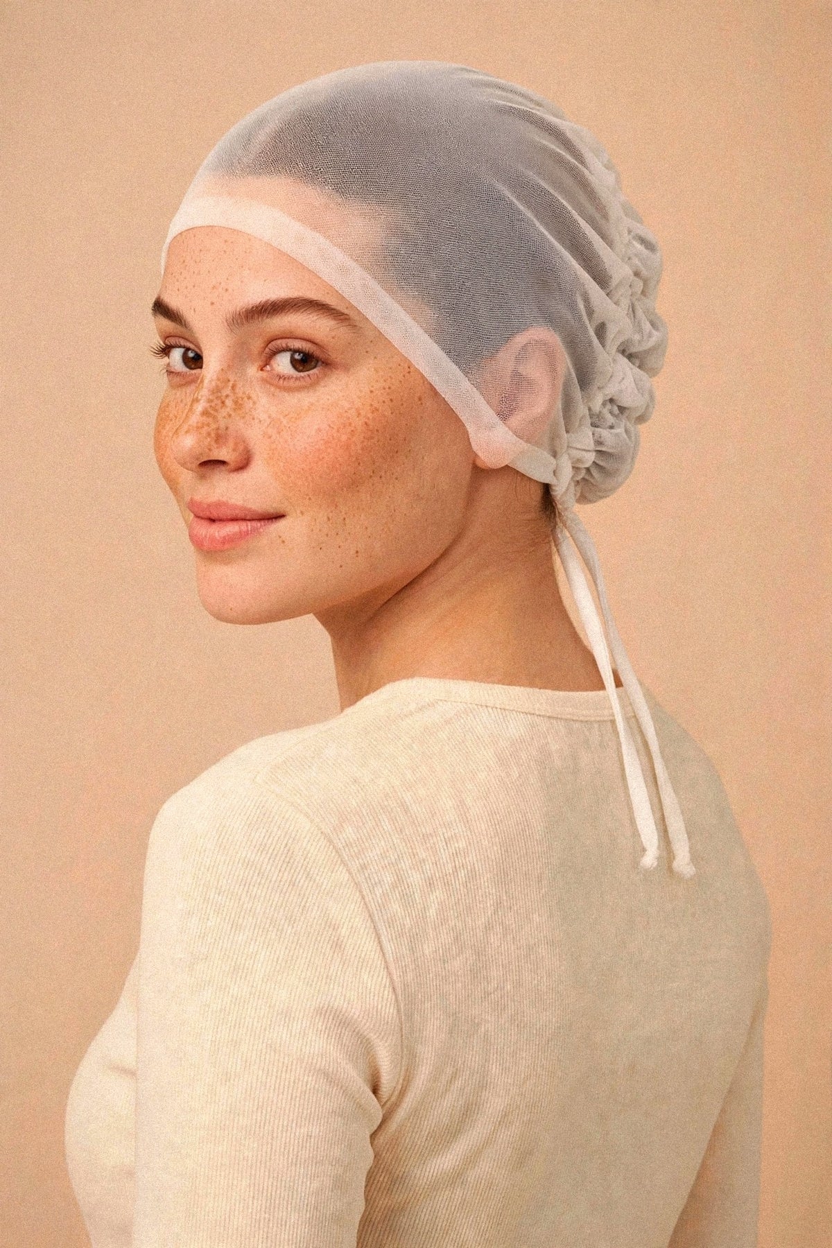 Model wearing the White - Zero Feel Underscarf — back view