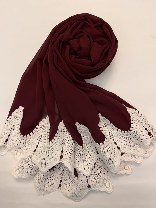 Burgundy - Lace Edge Hijab