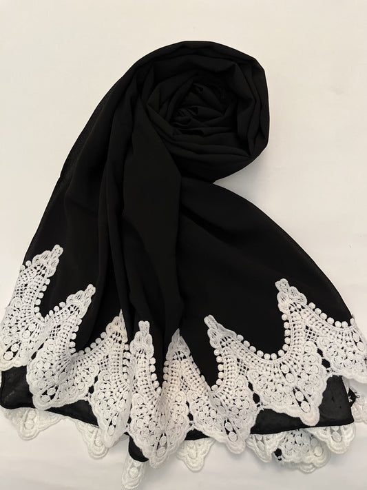 Black - Lace Edge Hijab