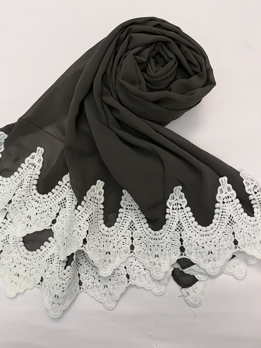 Charcoal - Lace Edge Hijab